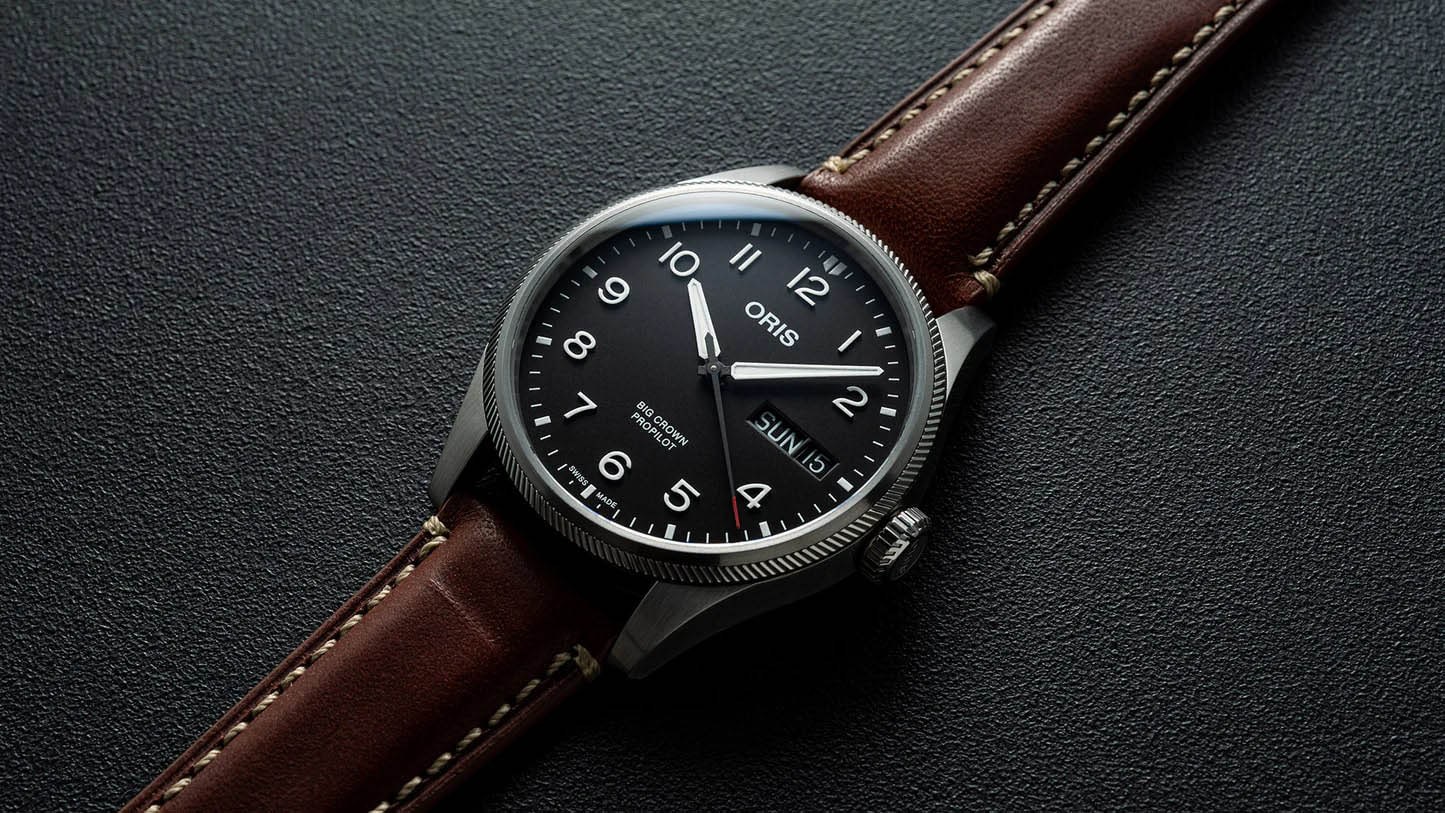 Oris Oris Propilot Big Crown Propilot Big Day Date 01 752 7760 4164-07 5 22 07LC, propilot швейцария мужские часы на браслете кожаный боковой вид